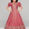 Girls Pink Zari Work Ethnic Party Gown