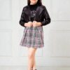 Girls Edgy Black Leather-Look Jacket and Plaid Skirt Set