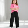 Jet Black Stretchable Girls Loose Fit Cargo Pants
