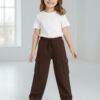 Coffee Brown Stretchable Girls Loose Fit Cargo Pants