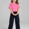 Navy Blue Stretchable Girls Loose Fit Cargo Pants