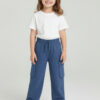 Stellar Blue Stretchable Girls Loose Fit Cargo Pants