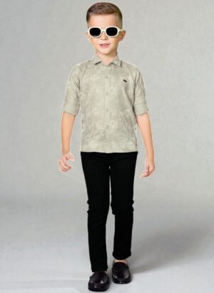 Boys Fawn Embroidered Shirt and Black Pant Set
