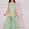 Girls Sea Green Foil Print Kurti and Sharara Set