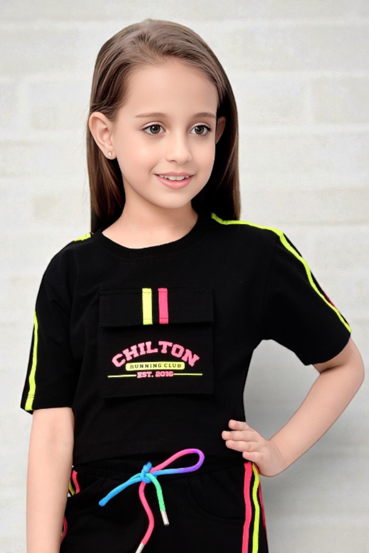 Girls Black Chilton Running Club Crop Top and Cargo Pants Set - Image 2