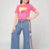 Girls Pink Happy Go Lucky Crop Top and Denim Cargo Set