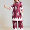 Wine Leaf Motif Button Down Tunic and Wide Leg Pants Coord Set
