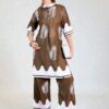 Brown Leaf Motif Button Down Tunic and Wide Leg Pants Coord Set
