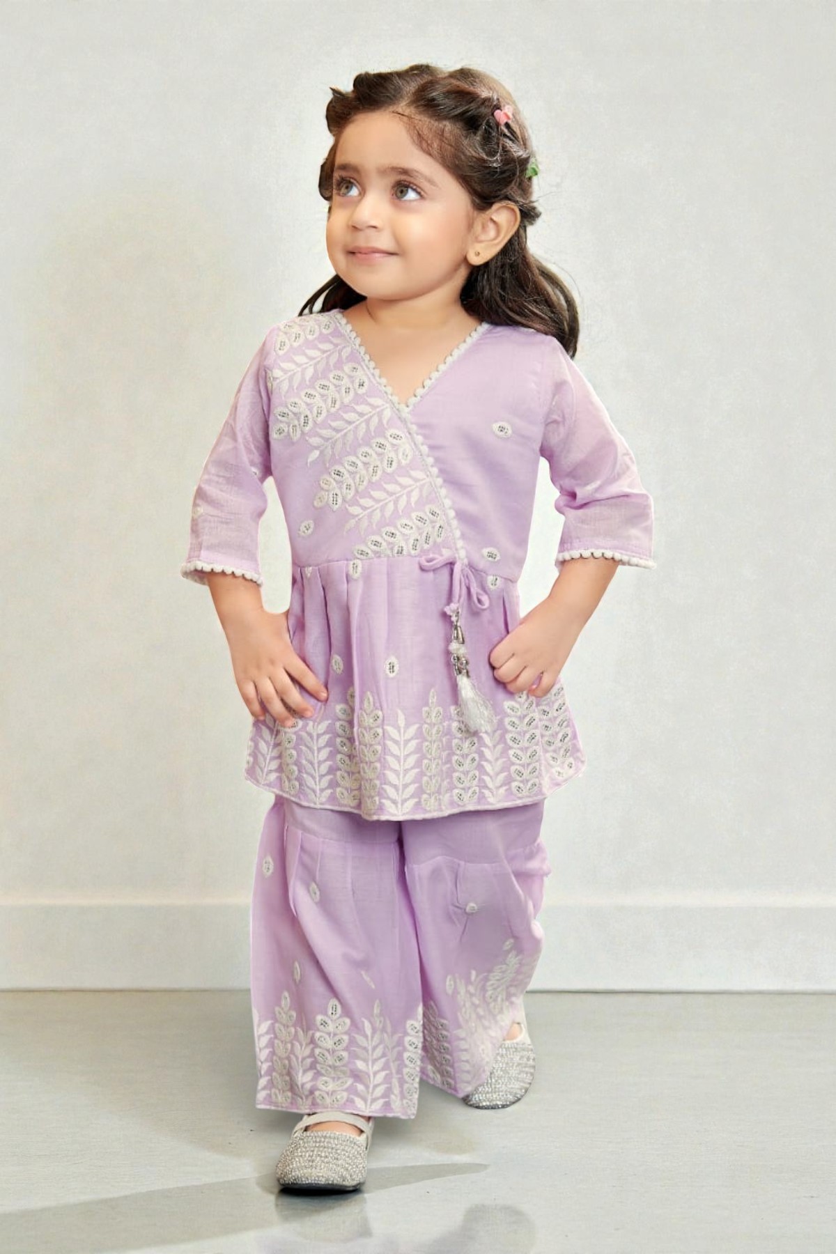 Lilac Embroidered Angrakha Palazzo Set