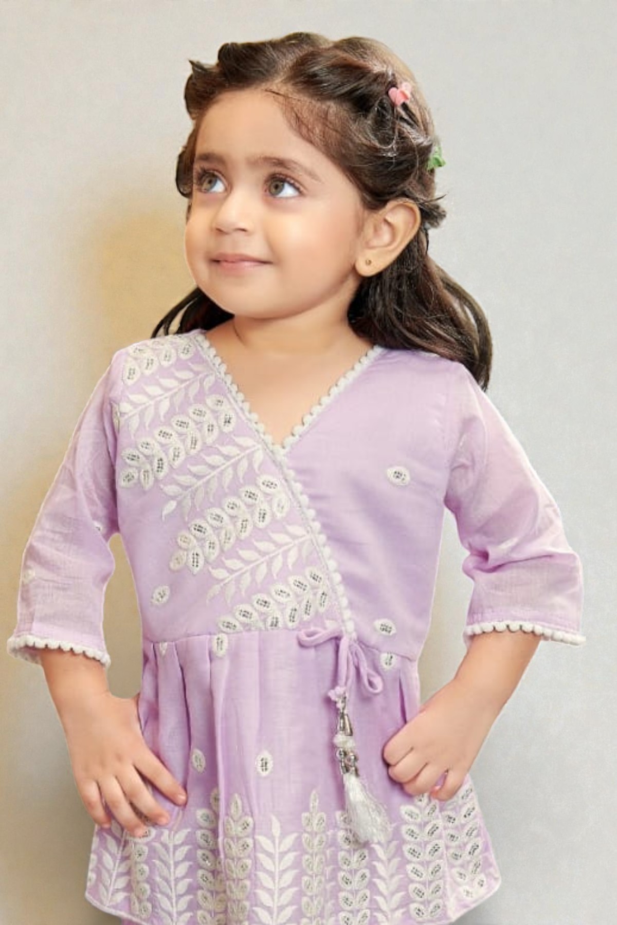Lilac Embroidered Angrakha Palazzo Set - Image 2